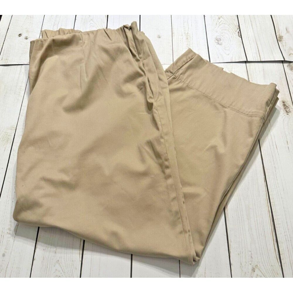 Susan Graver Plus Size 1X Crop Pants Tan Elastic Waist Stretch Side‎ Zip
